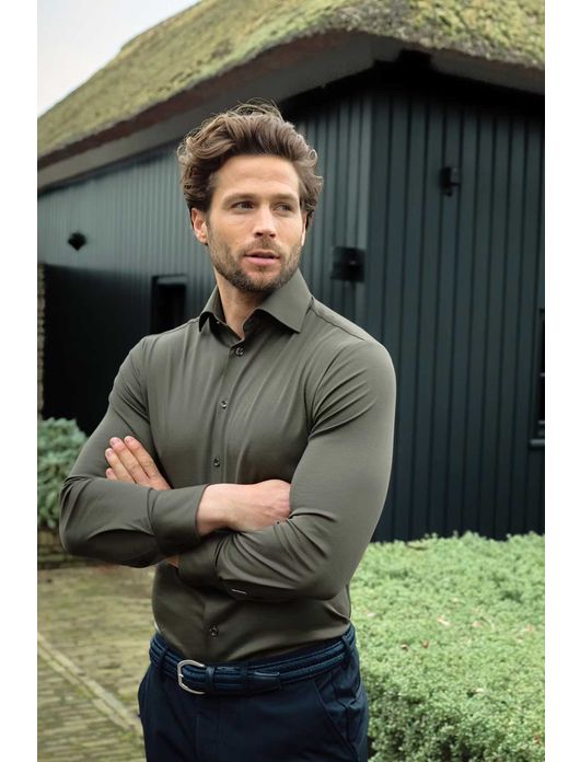 business overhemd Ledub Modern Fit New groen effen katoen normale fit