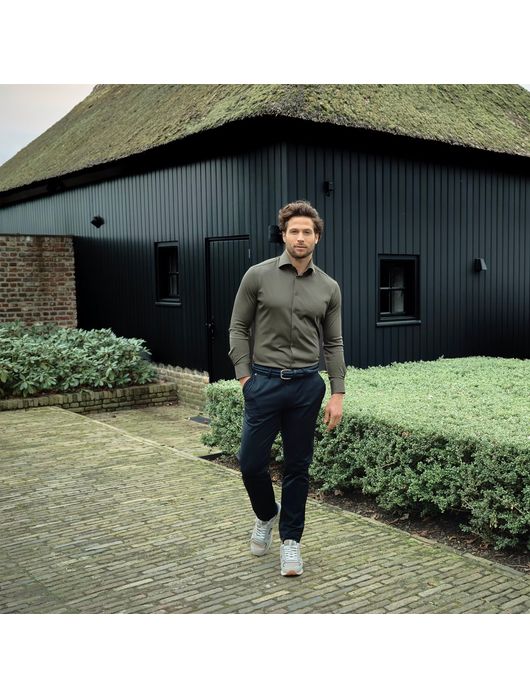 business overhemd Ledub Modern Fit New groen effen katoen normale fit