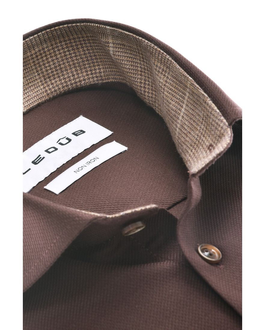 Ledub Modern Fit new overhemd bruin strijkvrij