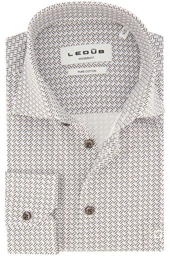 Ledub Ledub overhemd mouwlengte 7 wit geprint wide spread