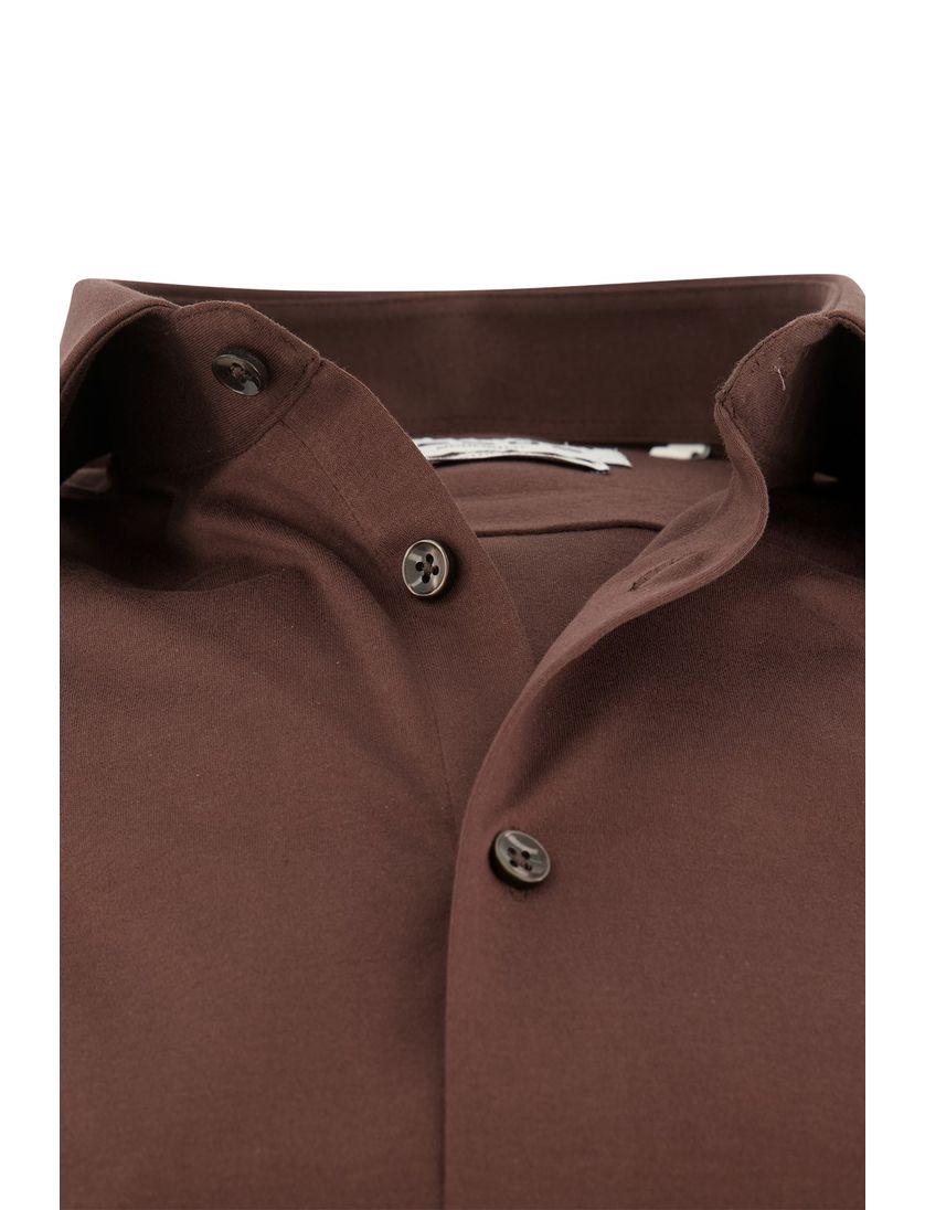 Ledub overhemd mouwlengte 7 bruin effen katoen, stretch