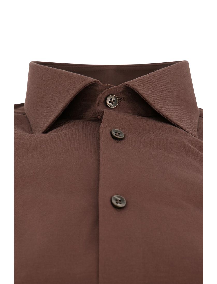 Ledub overhemd mouwlengte 7 bruin effen katoen, stretch
