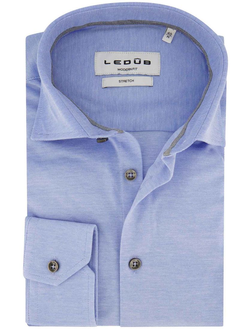 Ledub Modern Fit overhemd ml 7 lichtblauw gemêleerd knitted