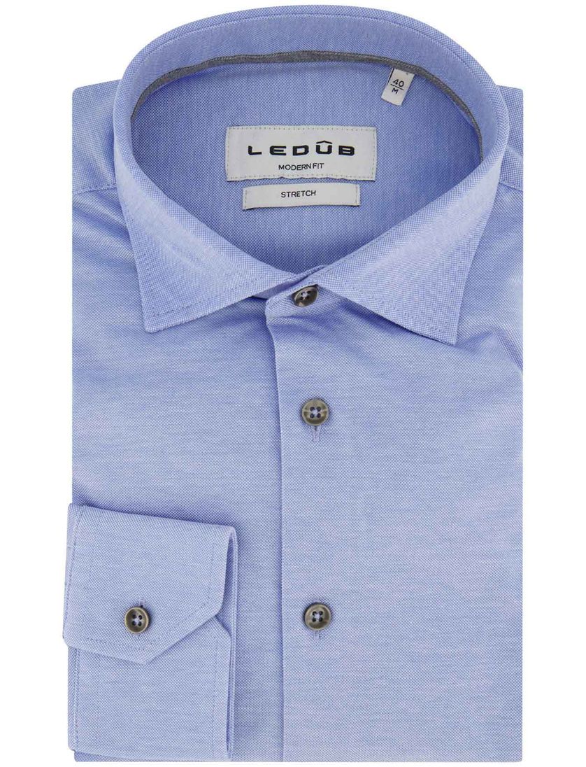 Ledub Modern Fit overhemd ml 7 lichtblauw gemêleerd knitted