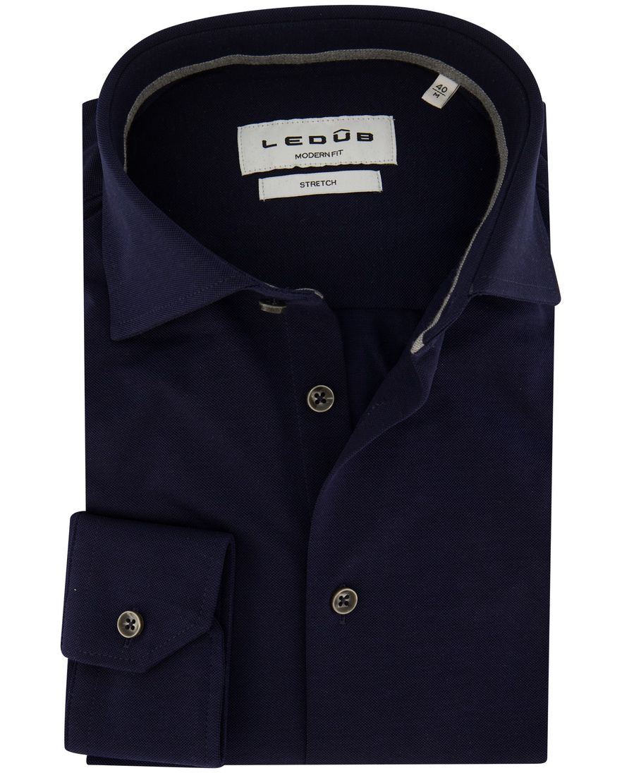 Ledub mouwlengte 7 overhemd Modern Fit donkerblauw knitted