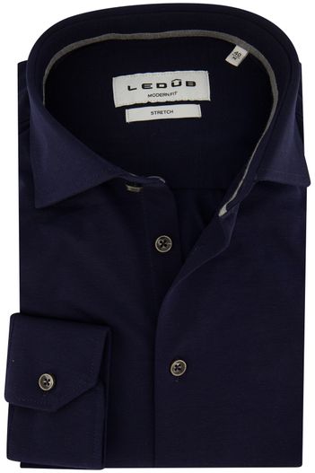 Ledub Overhemd mouwlengte 7 Modern Fit donkerblauw knitted