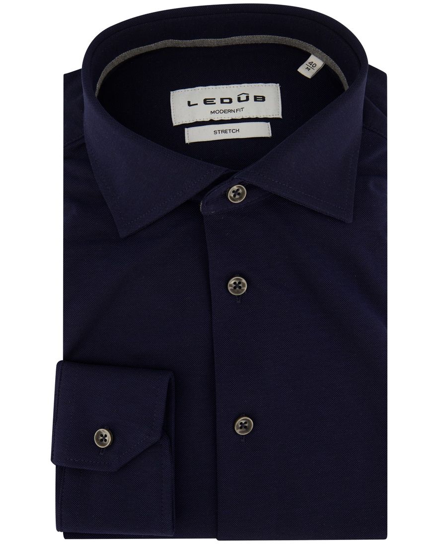 Ledub mouwlengte 7 overhemd Modern Fit donkerblauw knitted