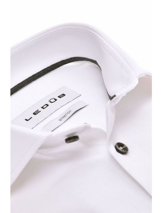 overhemd mouwlengte 7 Ledub wit effen katoen, stretch normale fit