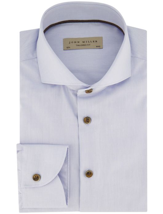 overhemd mouwlengte 7 John Miller lichtblauw effen katoen normale fit