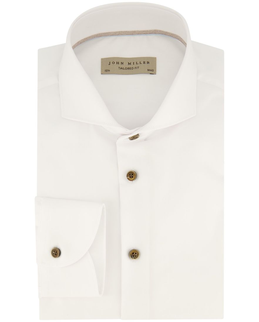 John Miller overhemd mouwlengte 7 Tailored Fit wit effen