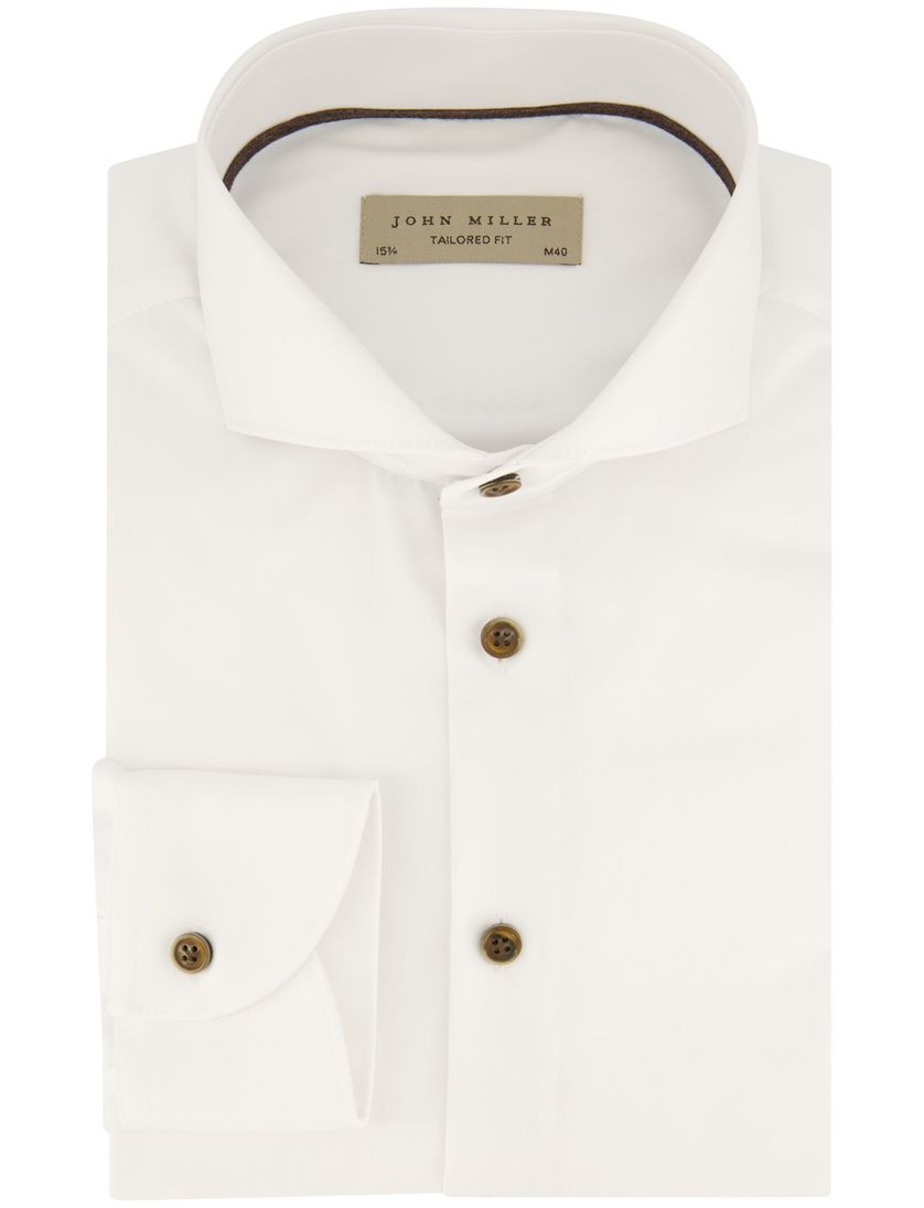 katoenen John Miller overhemd mouwlengte 7 wit normale fit