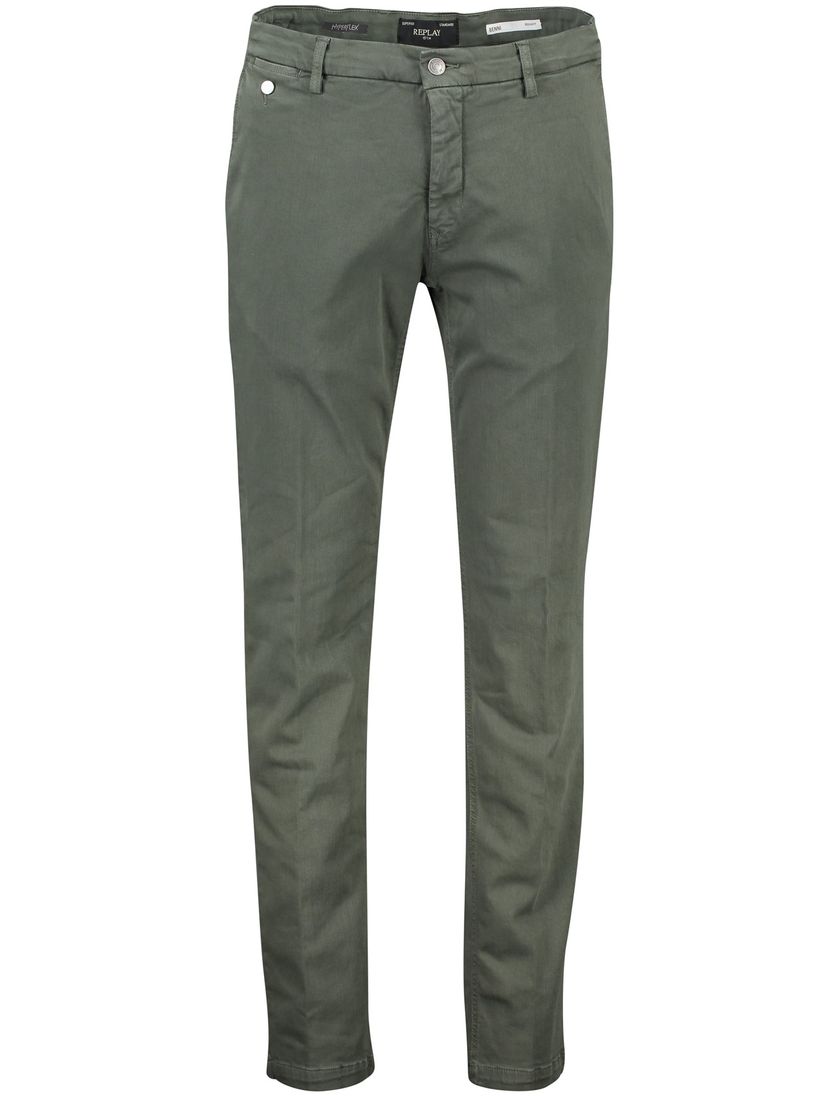 katoenen Replay chino effen groen Benni Regular Fit