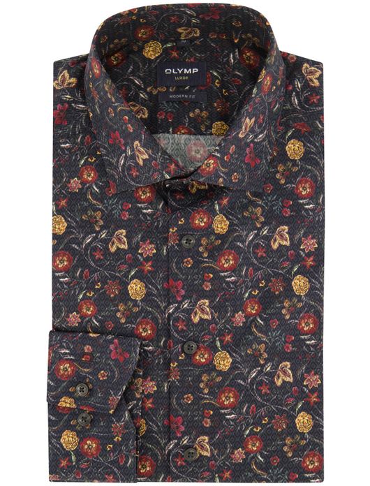 Olymp Luxor overhemd zwart geprint Modern fit