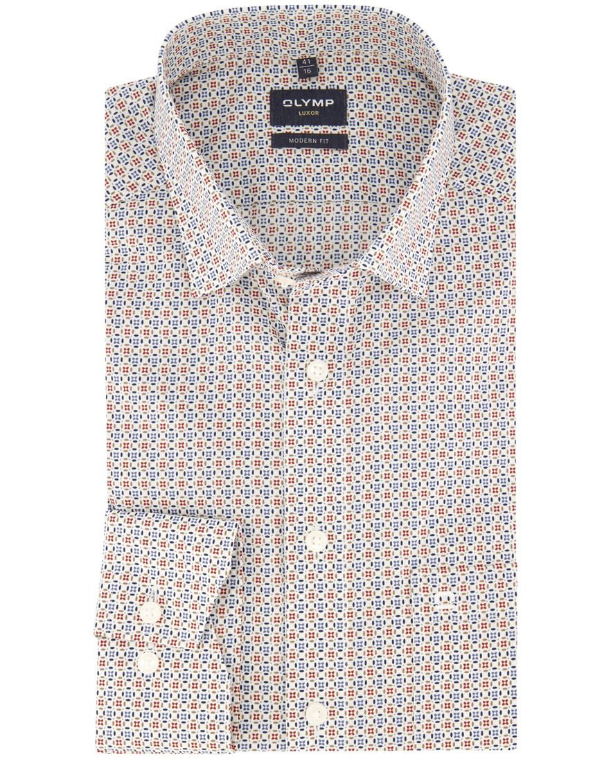 Olymp Luxor overhemd rood blauw en wit geprint Modern Fit ml 7