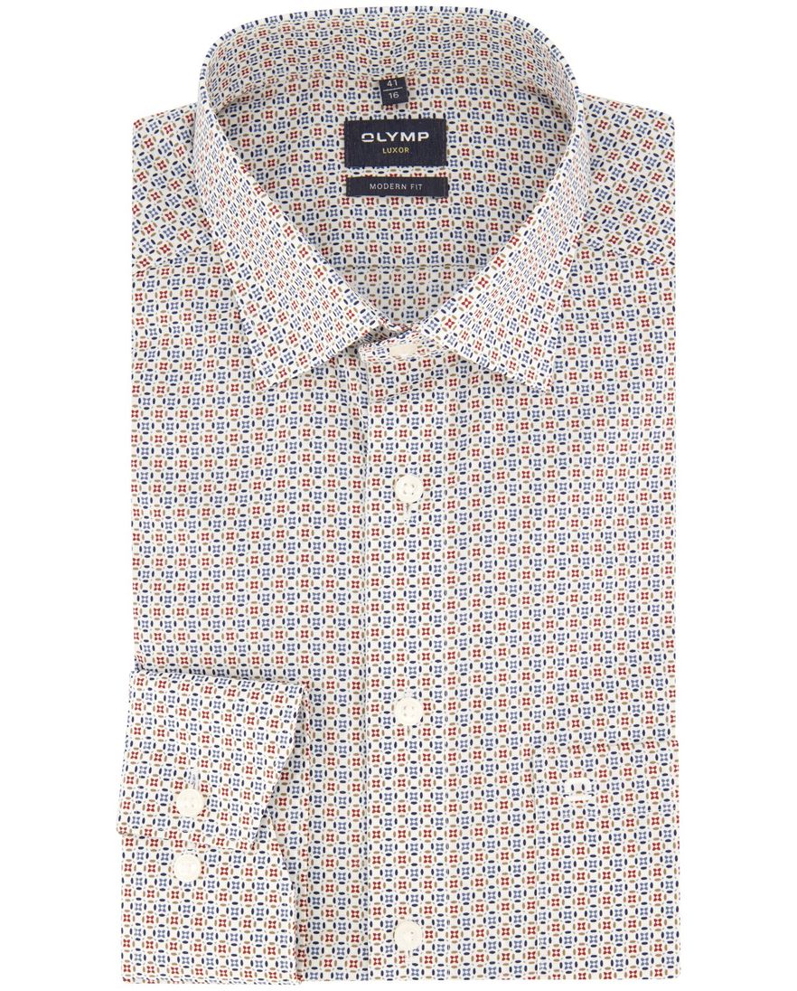 Olymp Luxor overhemd rood blauw en wit geprint Modern Fit ml 7