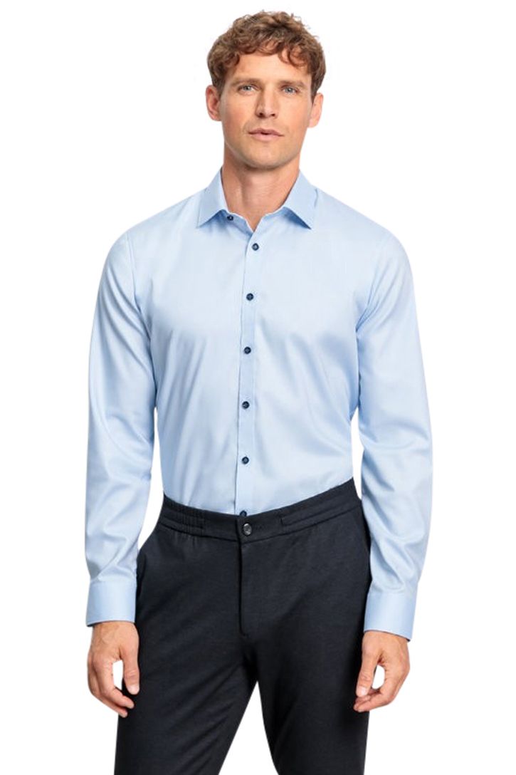 Olymp overhemd lichtblauw geprint katoen