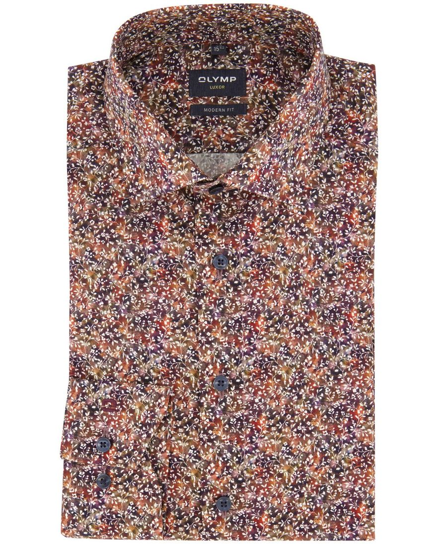 Olymp overhemd rood geprint modern fit strijkvrij