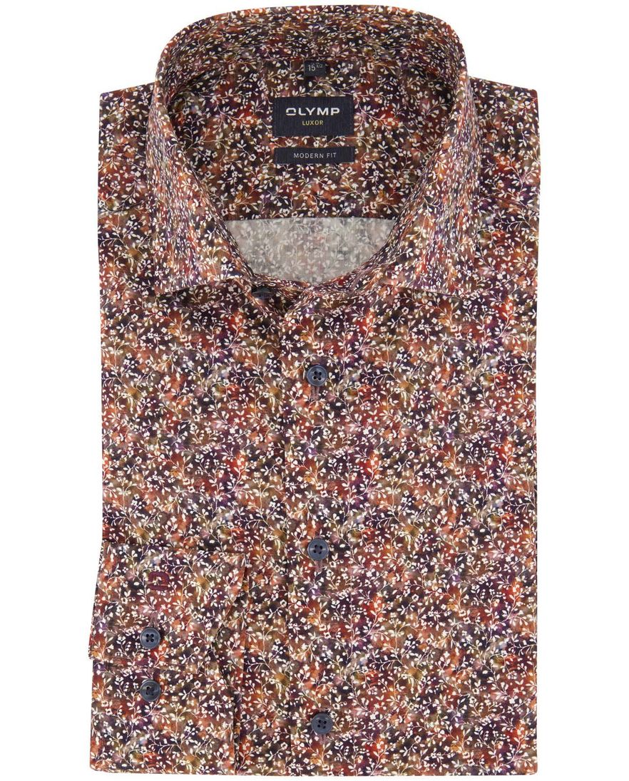 Olymp overhemd rood geprint modern fit strijkvrij