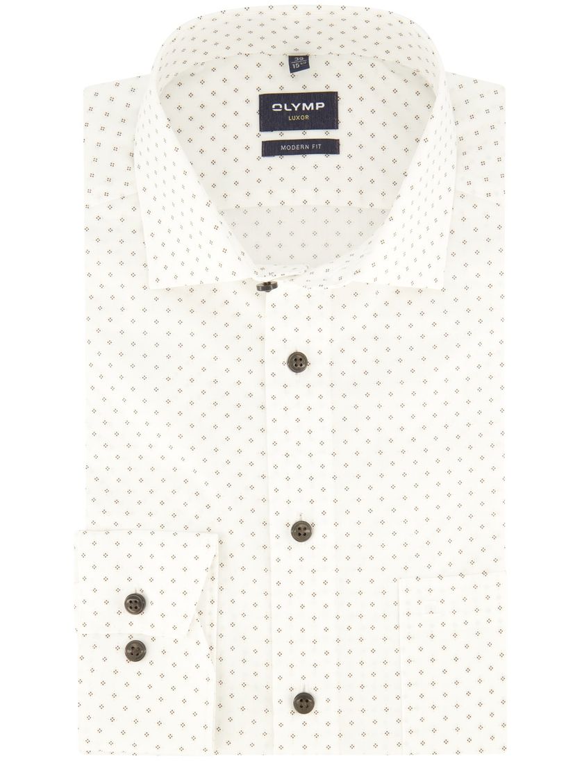 Olymp Luxor overhemd Modern Fit wit bruin geprint