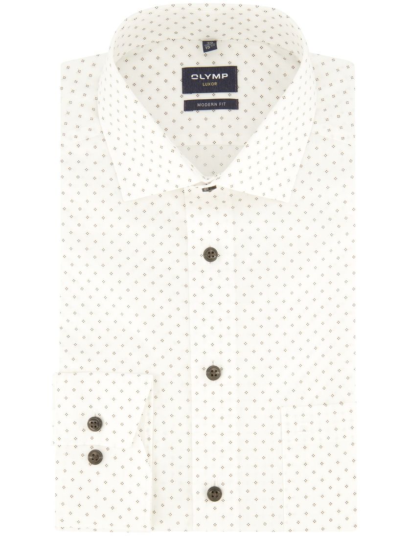 Olymp Luxor overhemd Modern Fit wit bruin geprint