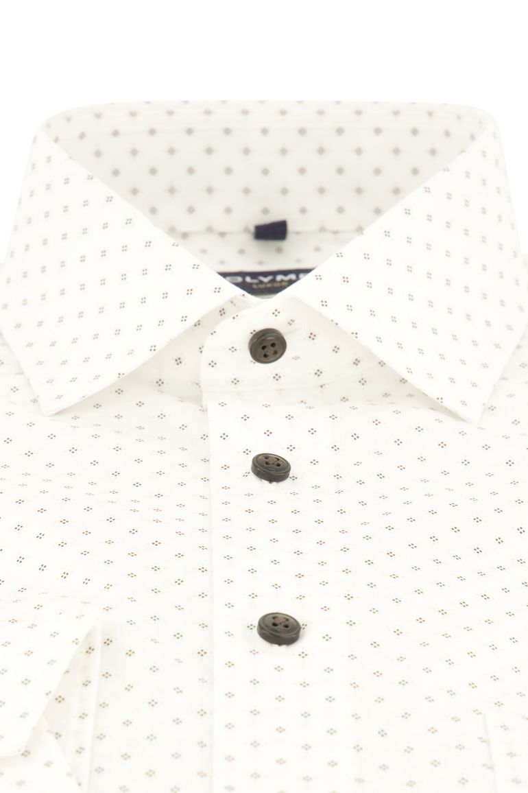 Olymp Luxor overhemd Modern Fit wit bruin geprint strijkvrij