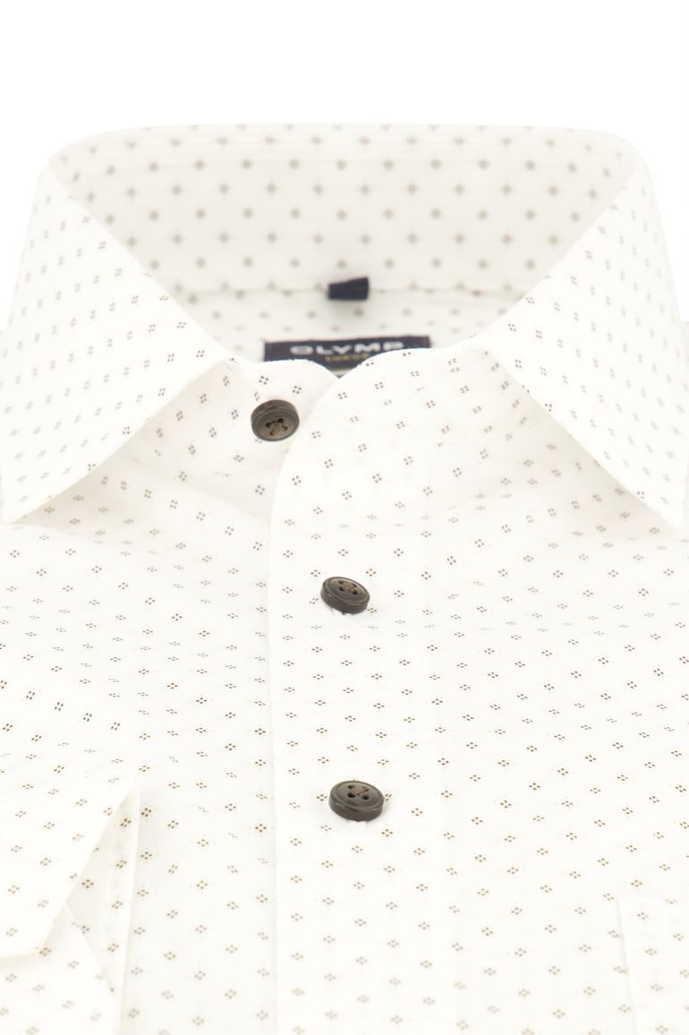 Olymp Luxor overhemd Modern Fit wit bruin geprint strijkvrij