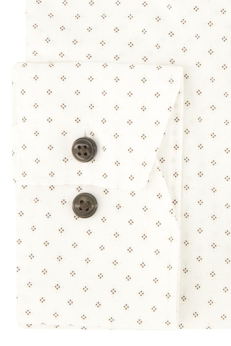 Olymp Luxor overhemd Modern Fit wit bruin geprint strijkvrij