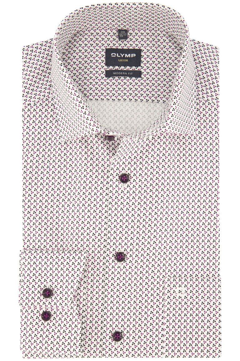 Olymp Luxor overhemd paars geprint Modern Fit strijkvrij