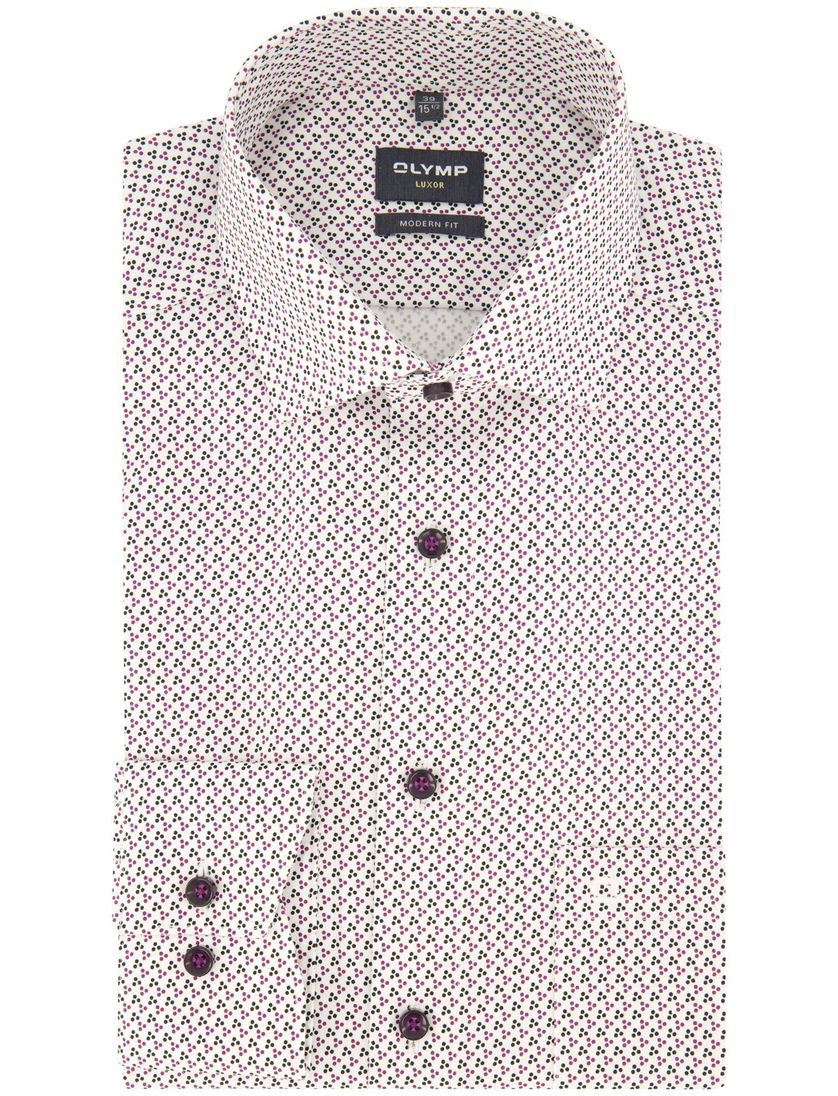 Olymp Luxor overhemd paars geprint Modern Fit strijkvrij
