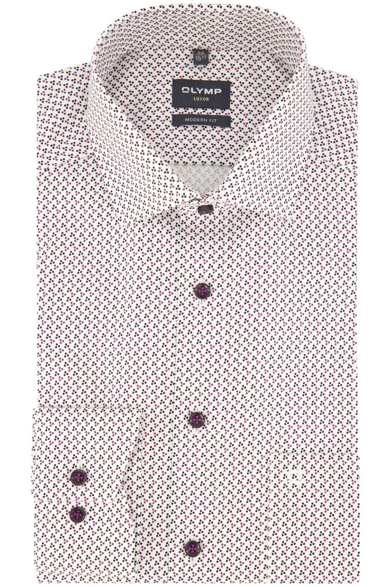 Olymp Luxor overhemd paars geprint Modern Fit strijkvrij