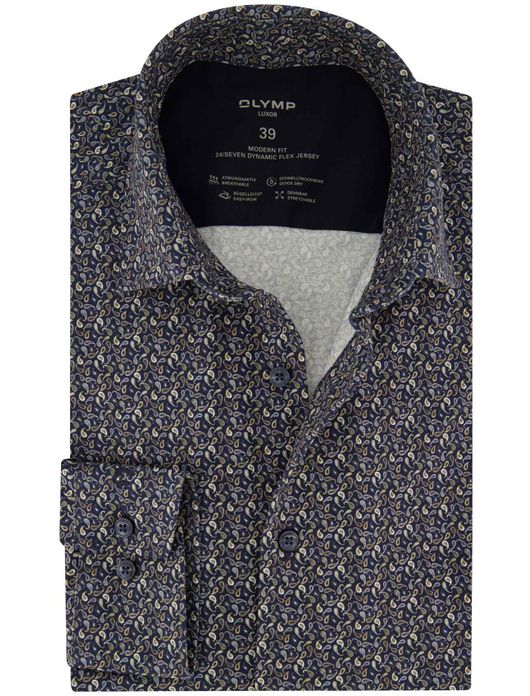 Olymp Luxor Modern Fit overhemd donkerblauw print