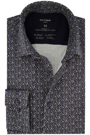 Olymp Olymp Modern Fit overhemd donkerblauw met print