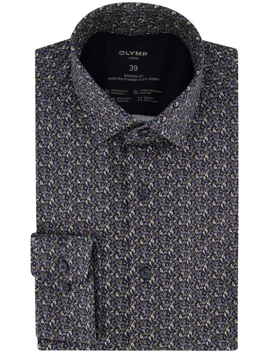 Olymp Luxor Modern Fit overhemd donkerblauw print