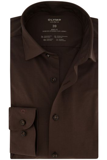 Olymp Olymp Level 5 body fit overhemd bruin stretch