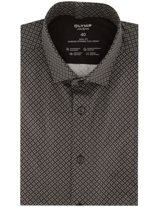 Olymp level 5 overhemd zwart geprint