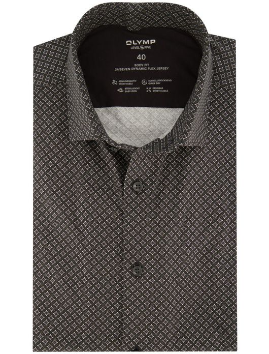 Olymp level 5 overhemd zwart geprint
