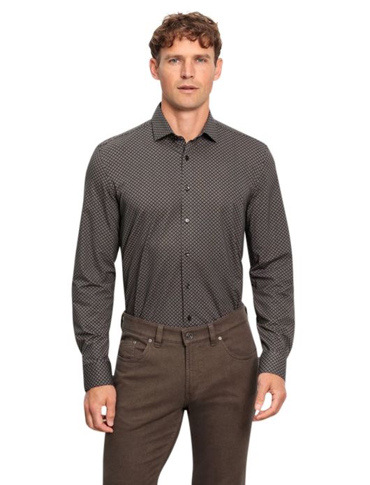 Olymp level 5 overhemd zwart geprint