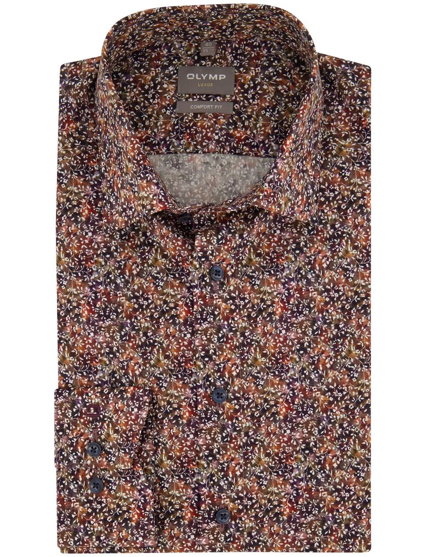 Olymp overhemd herfstkleuren geprint Luxor Comfort Fit