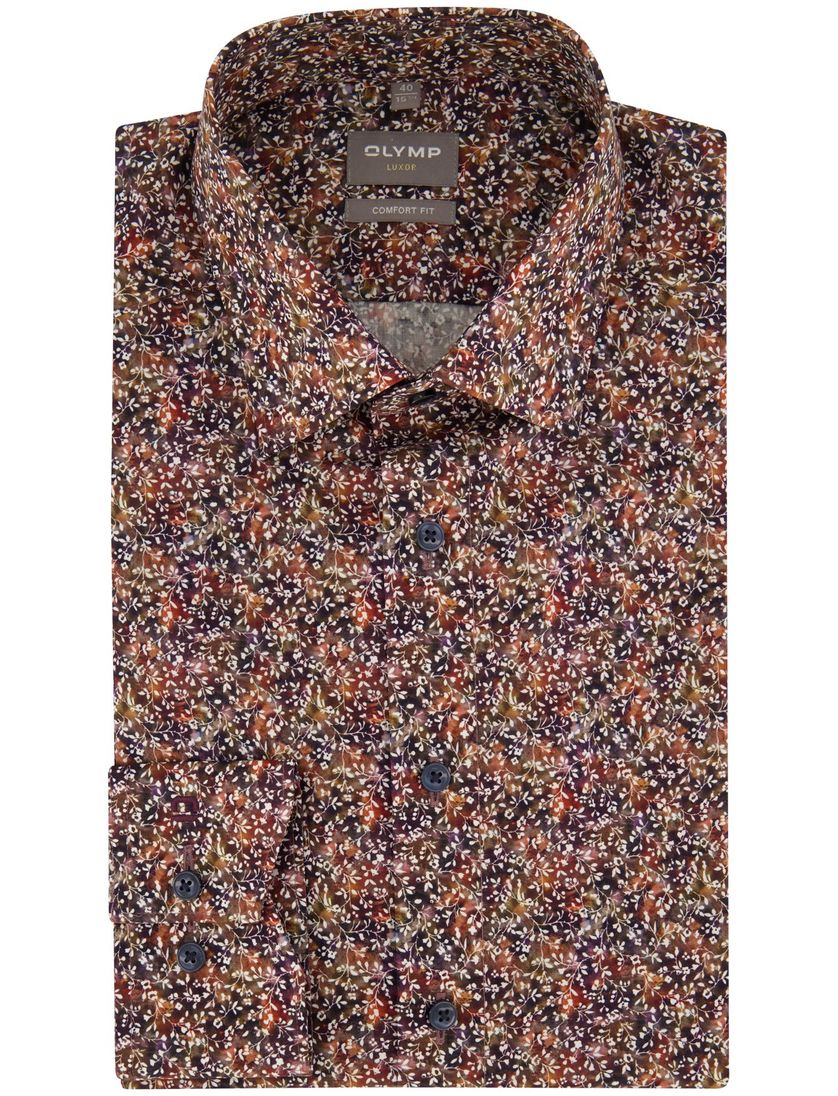Olymp overhemd herfstkleuren geprint Luxor Comfort Fit