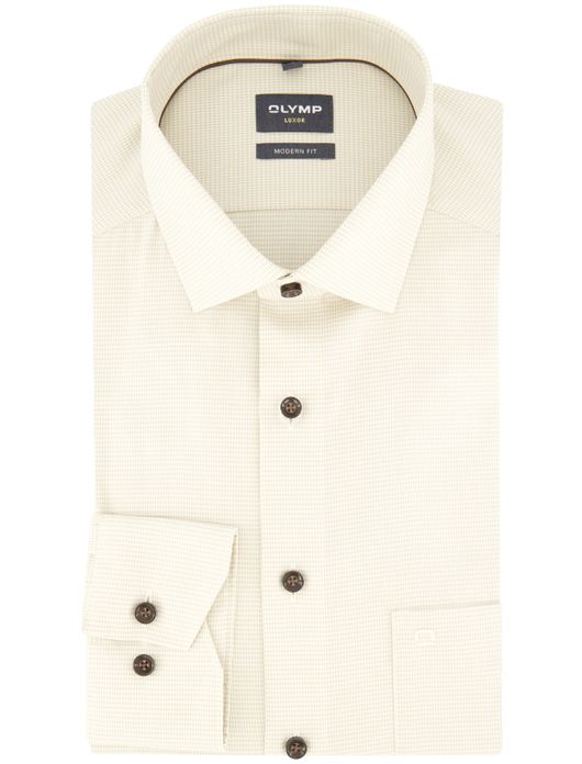 Olymp overhemd modern fit beige geprint