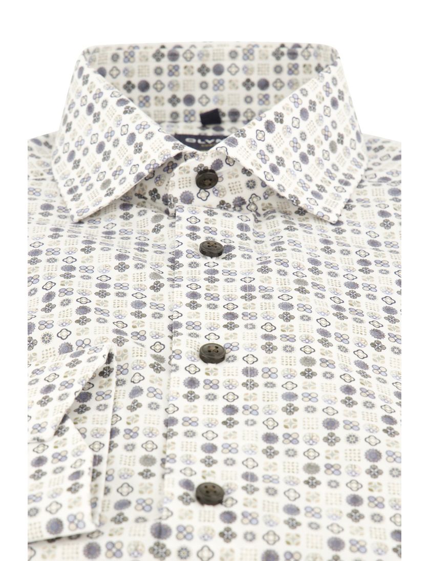 Olymp overhemd beige blauw geprint Luxor Modern Fit