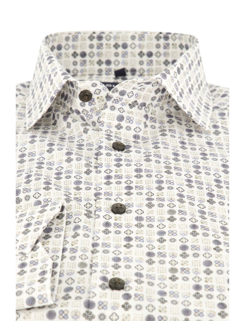 Olymp overhemd beige blauw geprint Luxor Modern Fit