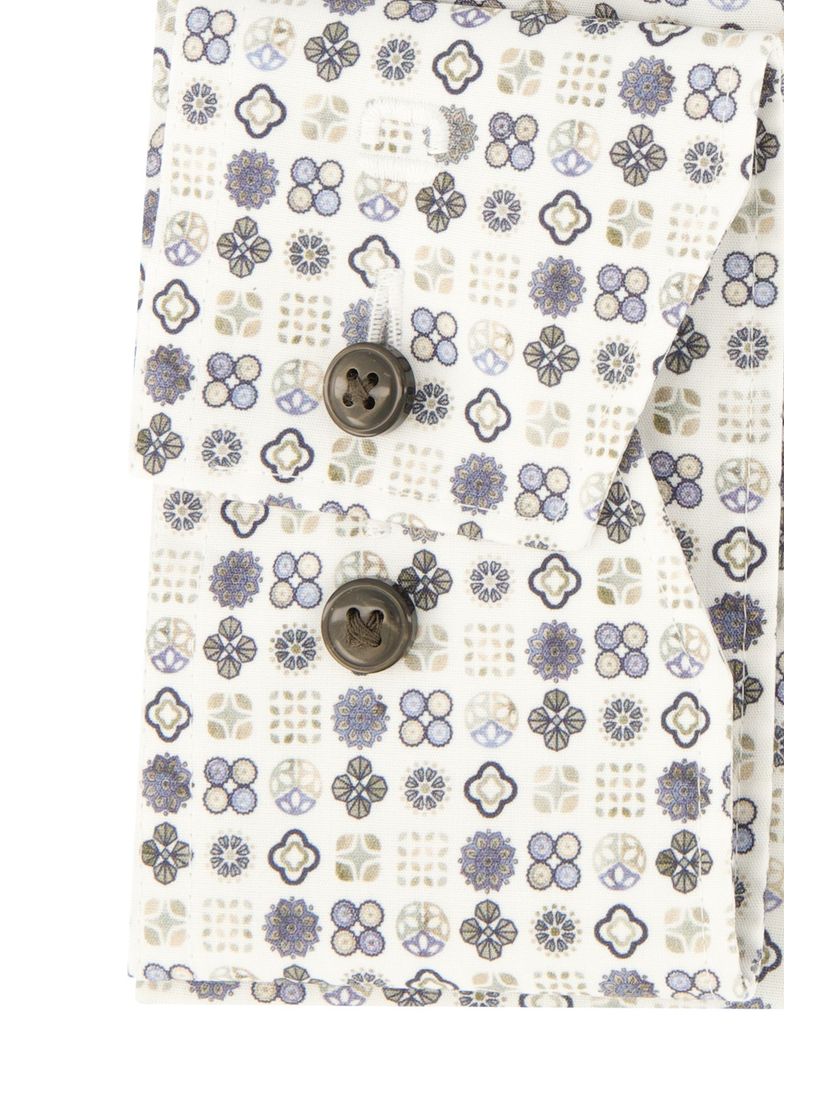 Olymp overhemd beige blauw geprint Luxor Modern Fit