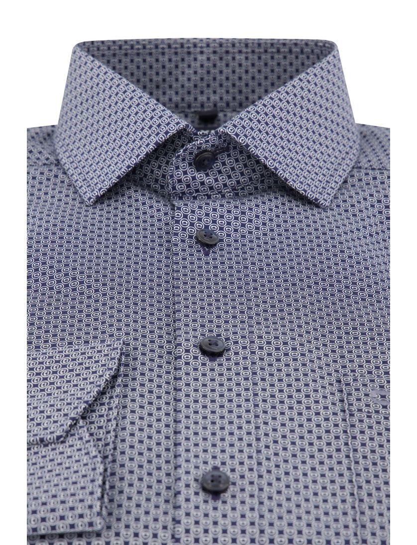 Olymp Luxor overhemd navy geprint Modern Fit met borstzak