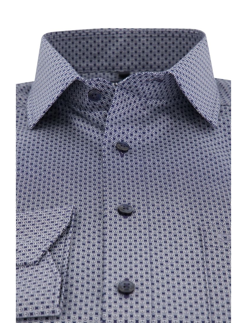 Olymp Luxor overhemd navy geprint Modern Fit met borstzak