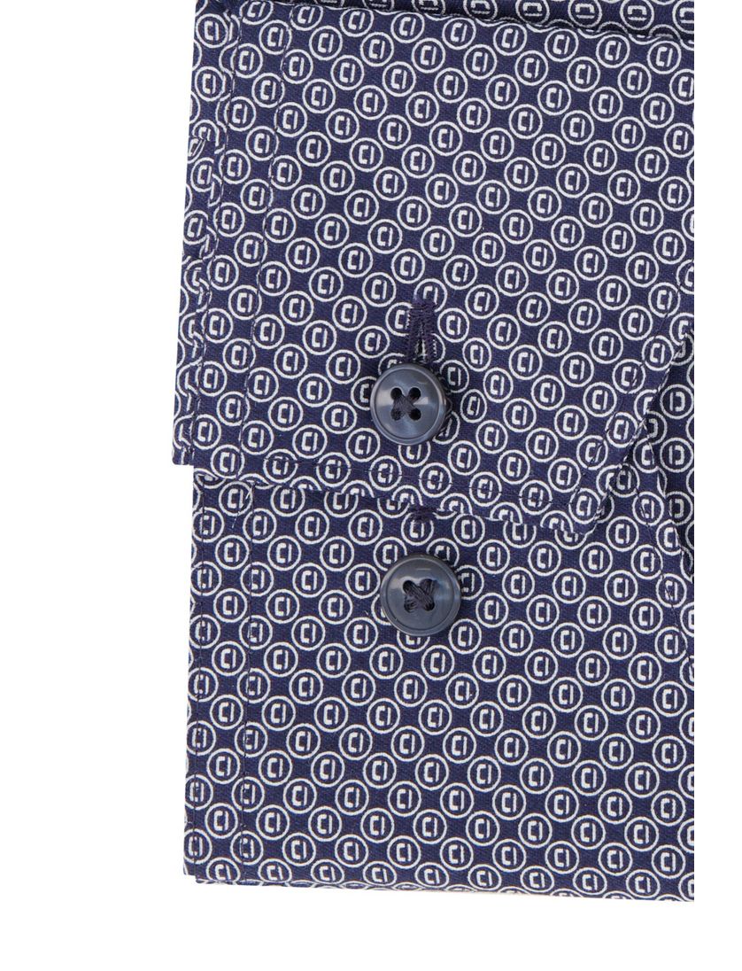 Olymp Luxor overhemd navy geprint Modern Fit met borstzak