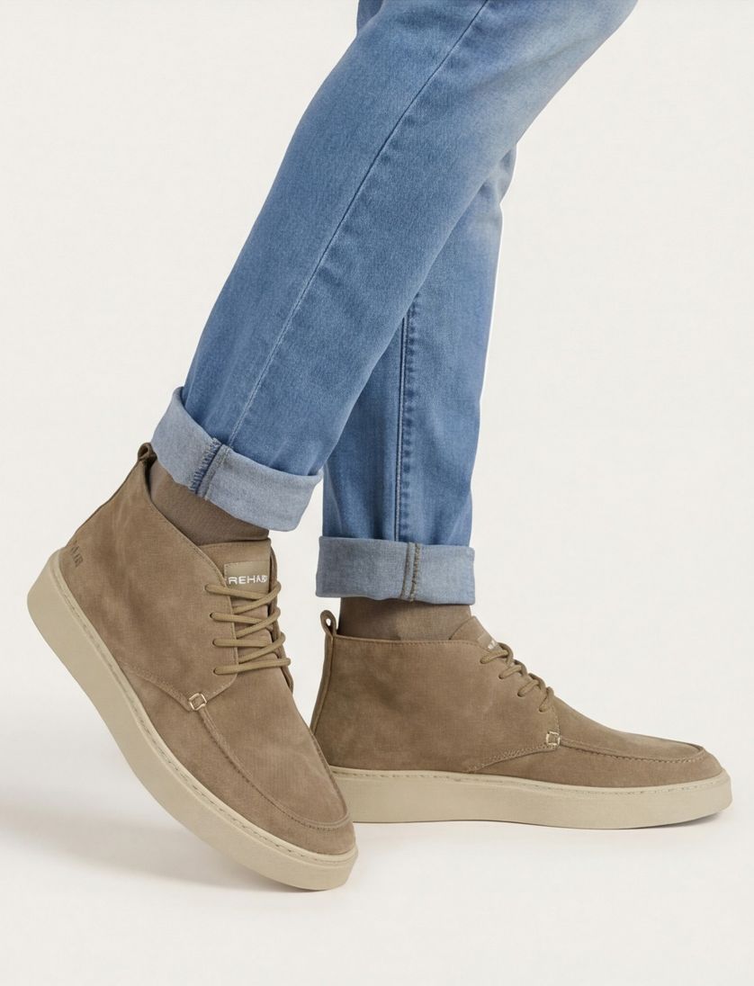 Rehab hoge sneakers effen leer beige