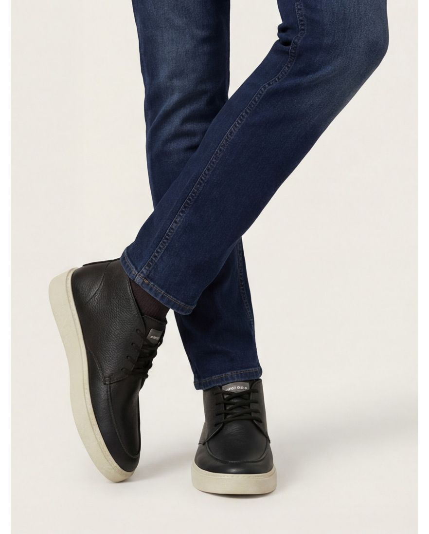 Rehab hoge sneakers zwart effen leer