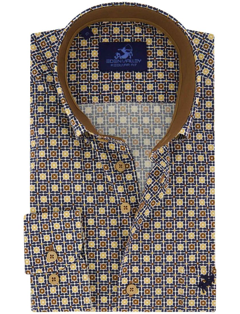 casual overhemd Eden Valley Regular Fit donkerblauw geel