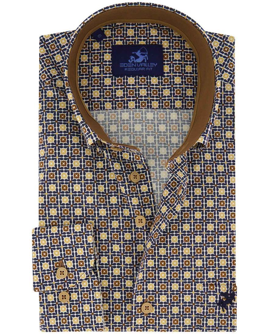 Eden Valley Regular Fit casual overhemd donkerblauw geel